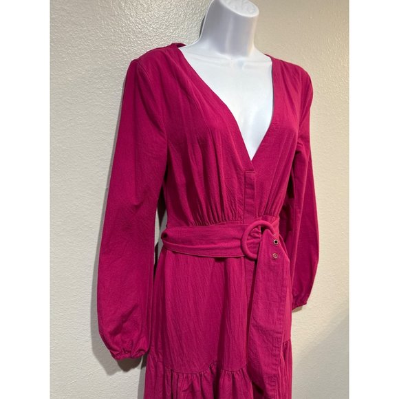 Free People S Kendra belted button front long sleeve Midi Dress in Pink - Picture 10 of 15